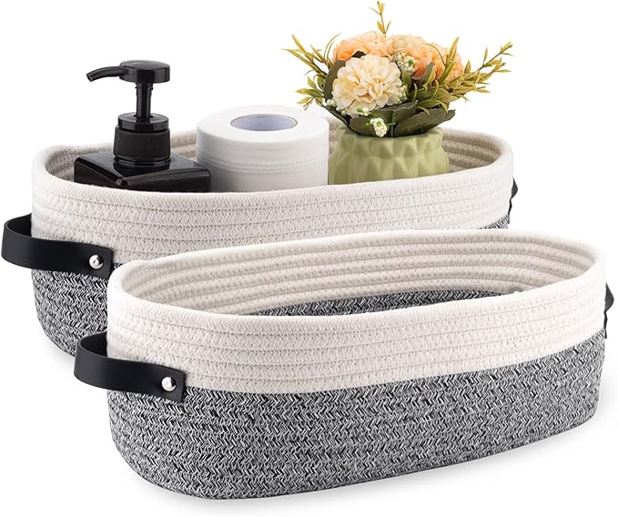 2 Pack Small Cotton Rope Woven Basket Toilet Paper Baskets by Oradrem
