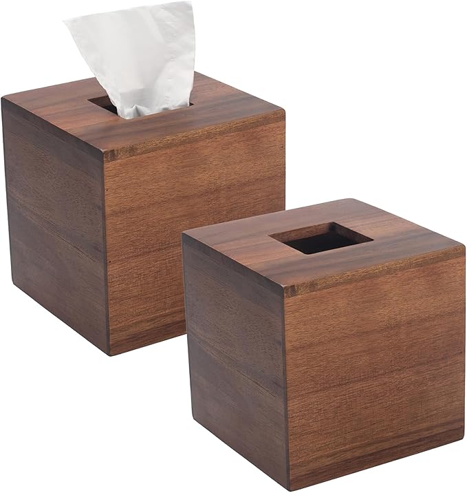 Tissue Box Cover, Square Tissue Box Holder, Acacia Wood Facial Paper Holder by XIMISISE