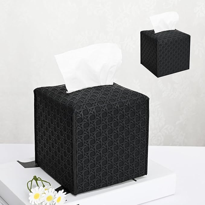 HOMOTEK 2 Pack Tissue Box Cover, Square PU Leather Tissue Holder, Decorative by HOMOTEK