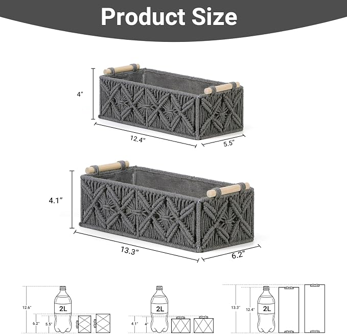 Nonam Macrame Storage Baskets, Boho Decor Style Woven Storage Boxes - Image 2
