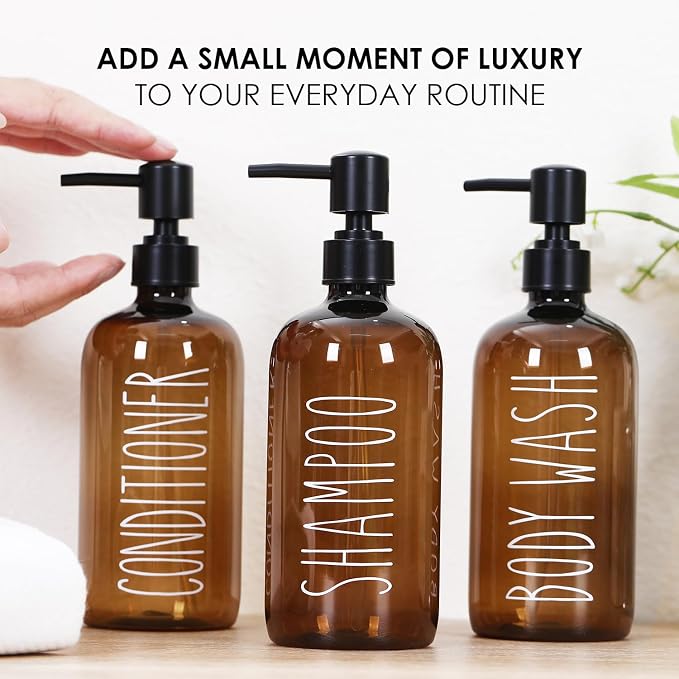 HOMCDALY Shampoo and Conditioner Dispenser Set of 3, 21oz Shower Soap Bottles - Image 3