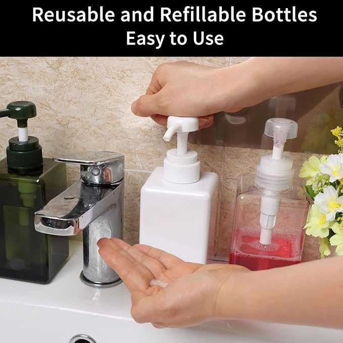 450ml Pump Bottle Dispenser Jansburg 2Pack Refillable Square Plastic Lotion - Image 6