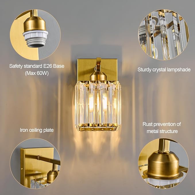 Wall Sconces Crystal Gold Wall Sconce Set of Two Indoor Wall Lamp Modern Wall - Image 6