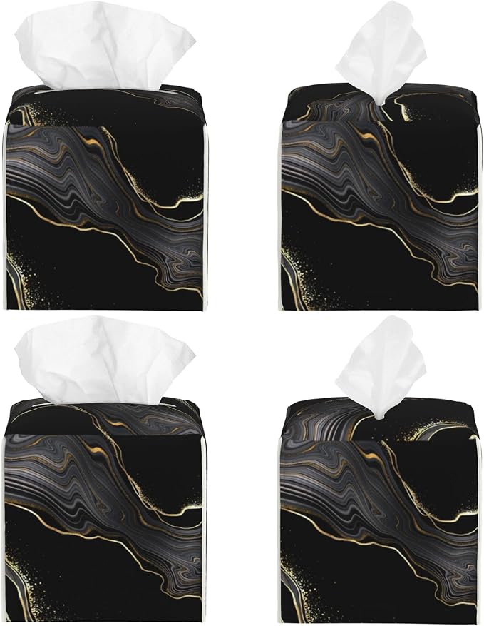 Black Gold Marble Tissue Box Cover Square, Abstract Marble Texture Tissue Box - Image 2