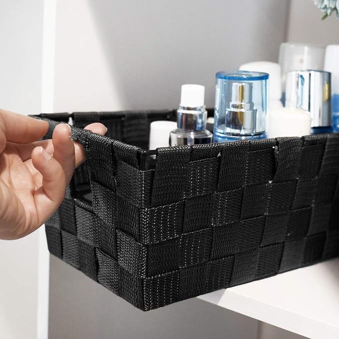 Woven Black Storage Baskets Shelf Tote Boxes Container, Durable Storage - Image 7