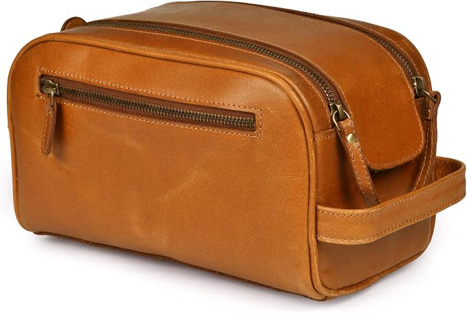 Premium Leather King Size Toiletry Travel Pouch – Handcrafted Dopp Kit Bag by DHAMPOOH