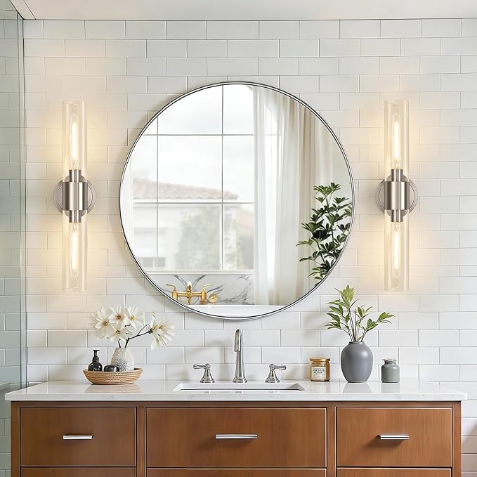 Wall Sconces Set of Two, Brushed Nickel Bathroom Sconces Wall Lighting - Image 8