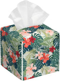 Palm Leaves and Flowers Tissue Box Cover Square, Tropical Plants and Floral by sndheke
