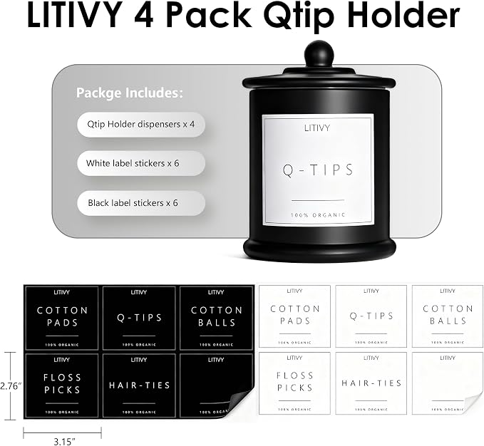 4 Pack Bathroom Organizers and Storage - 16 Oz Glass Qtip Holder & Cotton Pad - Image 5