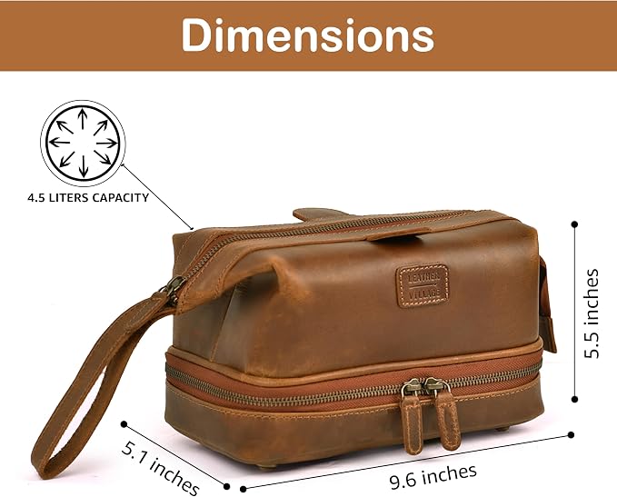 LEATHER VILLAGE Genuine Leather Dopp Kit – Large Travel Toiletry Bag - Image 5