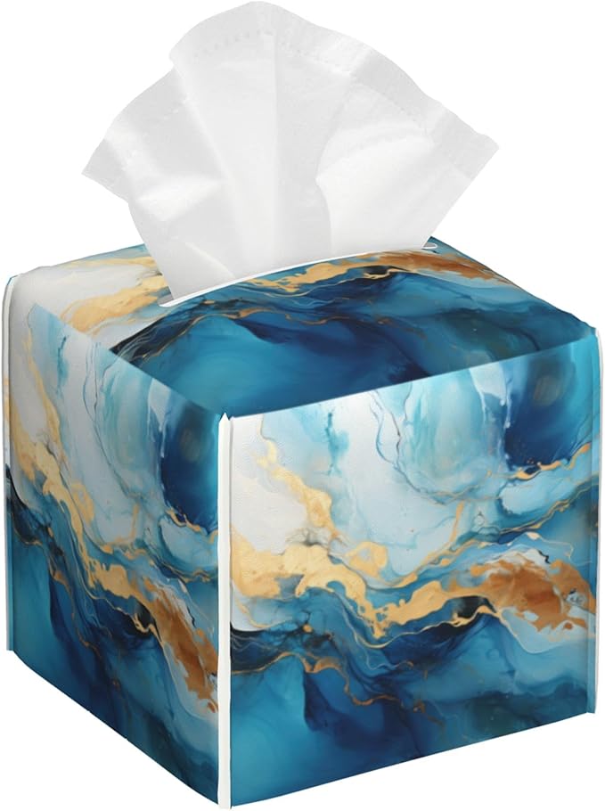 Blue Gold Marble Tissue Box Cover Square, Abstract Liquid Marble Texture Tissue by sndheke