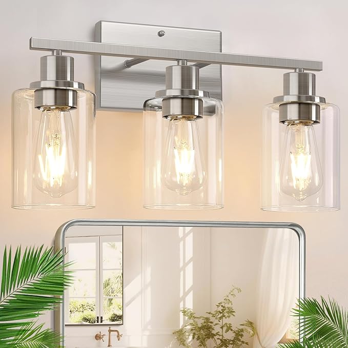 3-Light Bathroom Light Fixtures, Brushed Nickel Vanity Lights by Indoibrightenyourbathroom