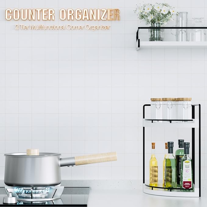 Corner Bathroom Counter Organizer, 2 Tier Wood Vanity Storage, Waterproof - Image 4