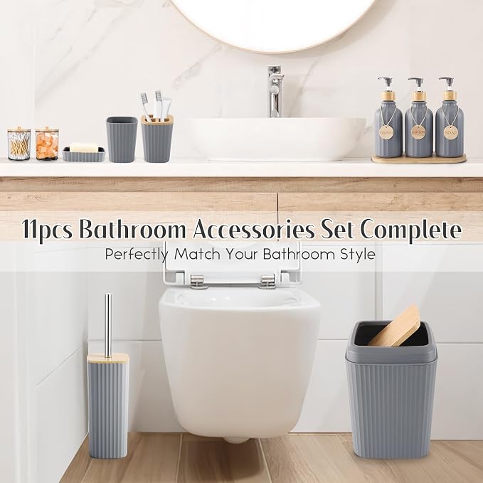 Grey Bathroom Accessories Set 17PCS Bathroom Set - Image 3