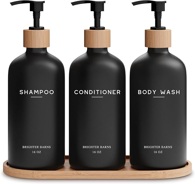 Black Shampoo and Conditioner Dispenser Set by Brighter Barns by BrighterBarns