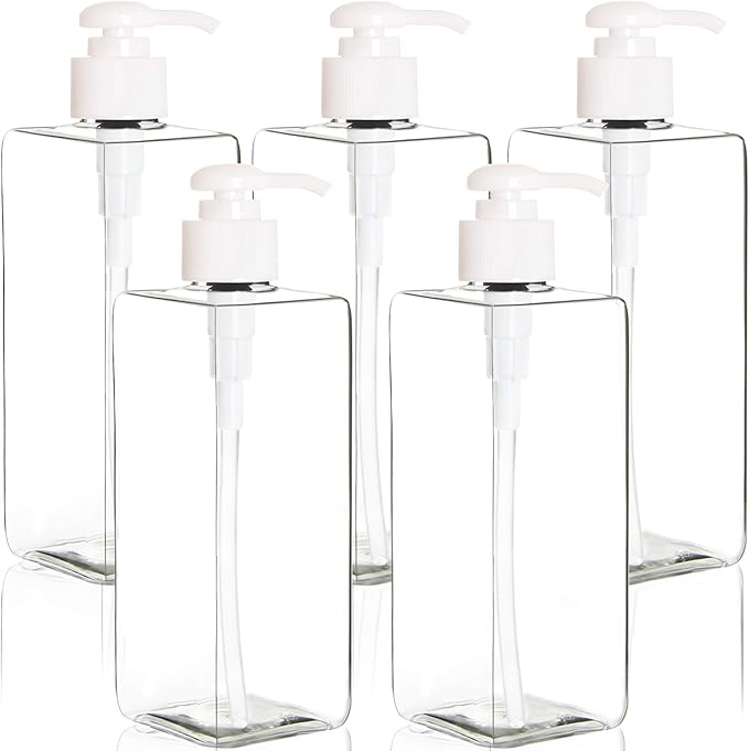 Youngever 5 Pack 16 Ounce Plastic Pump Bottles, Refillable Square Plastic Pump by Youngever