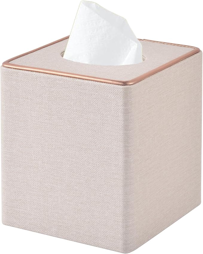 Linen Square Tissue Box Cover, Cube Tissue Box Holder－Excellent Rosegold by RHCSZ