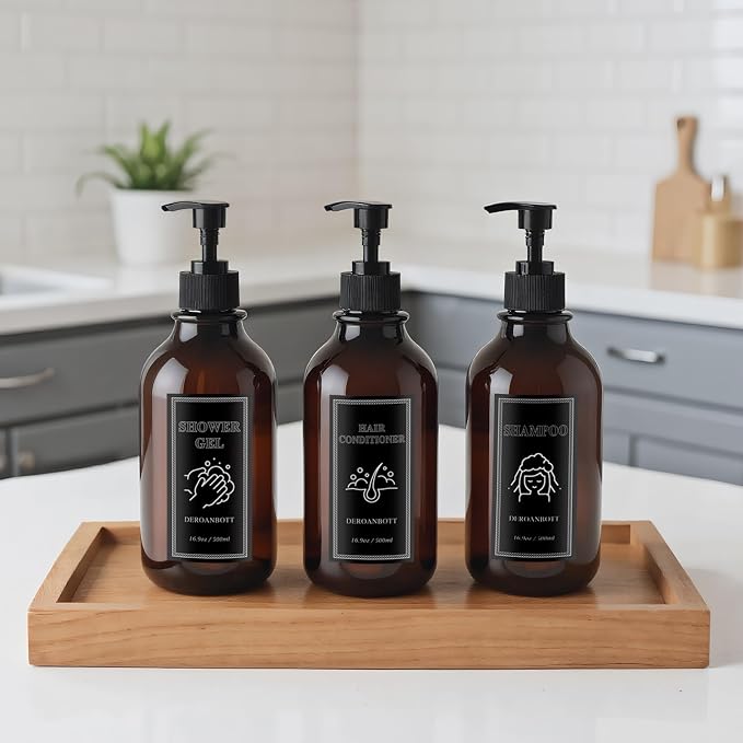 Shampoo and Conditioner Dispenser, Refillable Plastic Shampoo Pump Bottles - Image 4