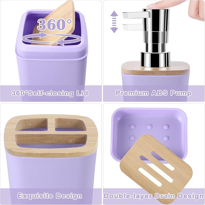 Purple Bathroom Accessories Set, 9 Piece Purple Bathroom Accessory Set - Image 4