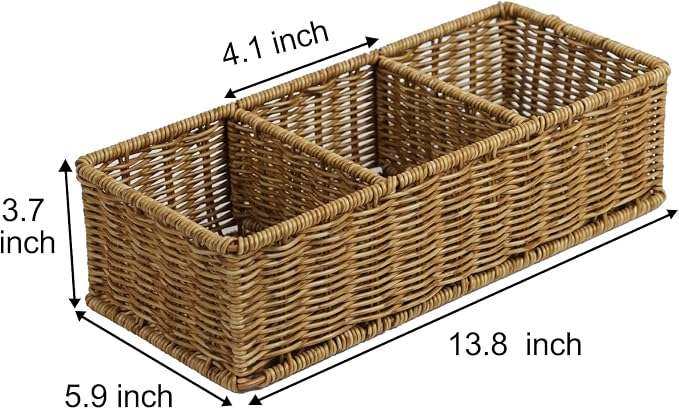 Waterproof Wicker Basket With 3 Compartments, Hand Woven Bathroom Counter - Image 6