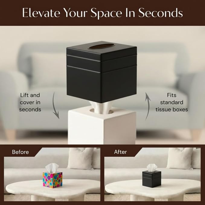 Monarch Abode Tissue Box Cover Square – Handcrafted Border Embossed Black Metal - Image 6