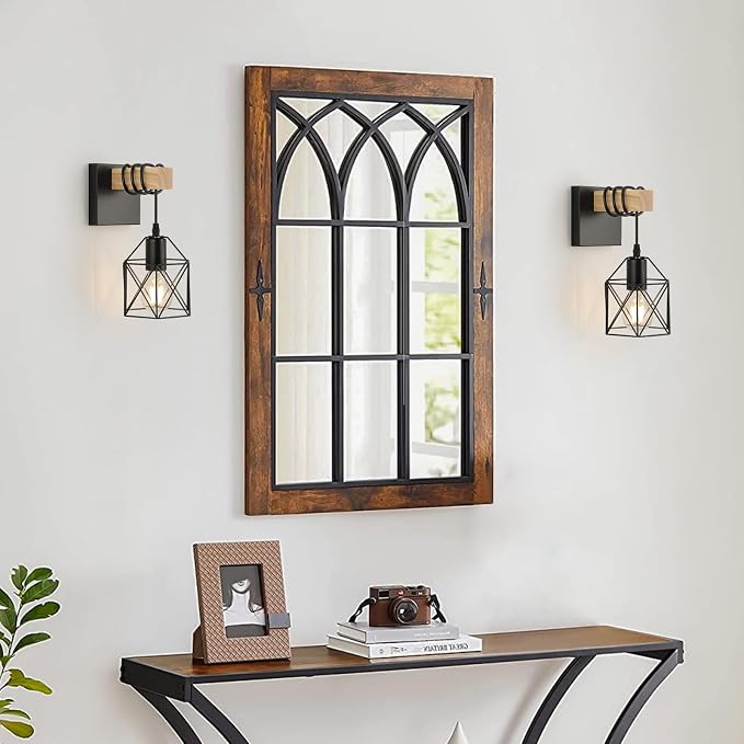 Plug in Wall Sconces Set of Two, Farmhouse Wall Mount Lighting, Wood Rustic - Image 4