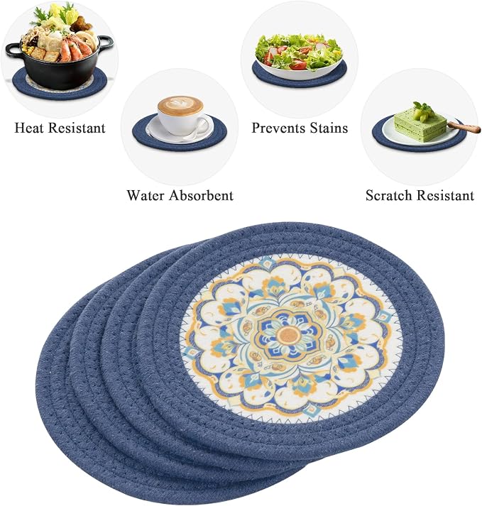 SHACOS 8 Inches Trivets for Hot Dishes, 4 Pieces Cotton and Felt Floral Pattern - Image 9