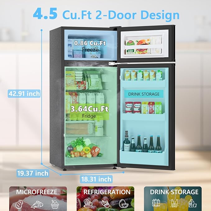 4.5 Cu.Ft Dorm Fridge With Freezer, 2-Door Compact Refrigerator With 2 - Image 2