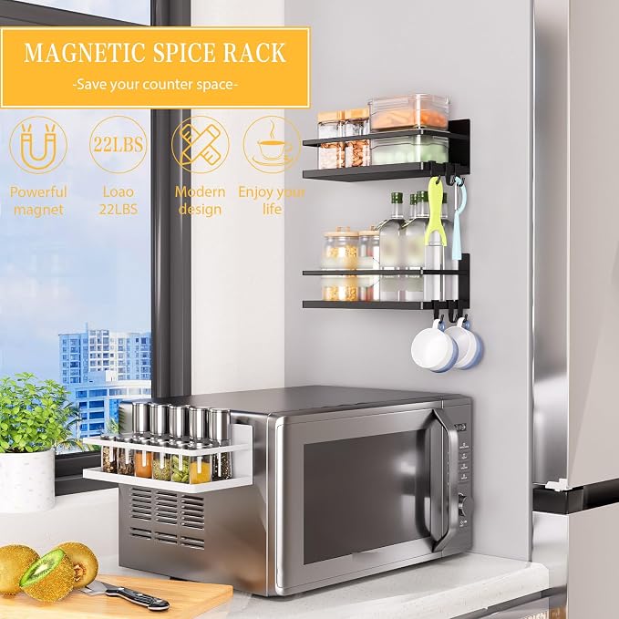 Magnetic Spice Rack for Refrigerator, 2 Pack Magnetic Shelf, Fridge Magnet - Image 6