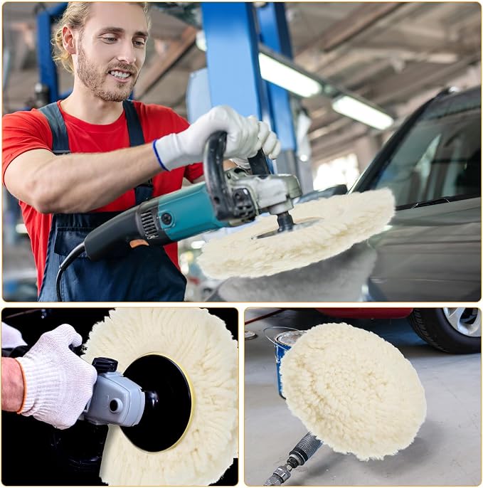Tallew 6 Pcs 8 Inch Wool Polishing Pad Hook Loop Buffing Pad - Image 5
