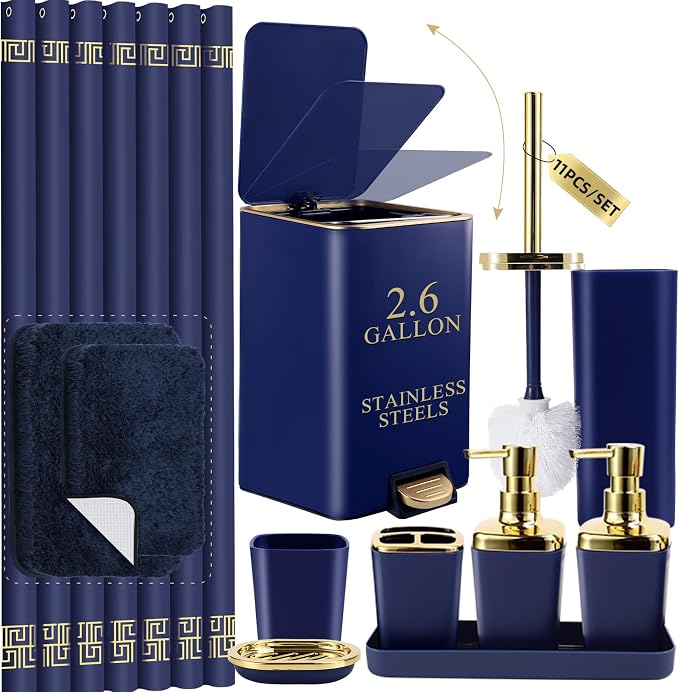Bathroom Sets with Shower Curtain and Rugs Bathroom Accessories Set Navy Blue by BetterbathroomwithXLHOME