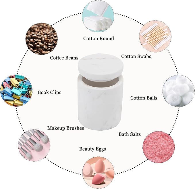 Natural Marble Canister, Cotton Swab Holder - Image 3