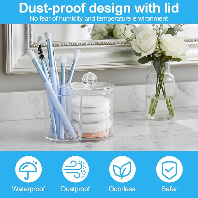 Cotton Swab Holder Dispenser Dual-Compartment Cotton Organizer Clear Vanity - Image 3
