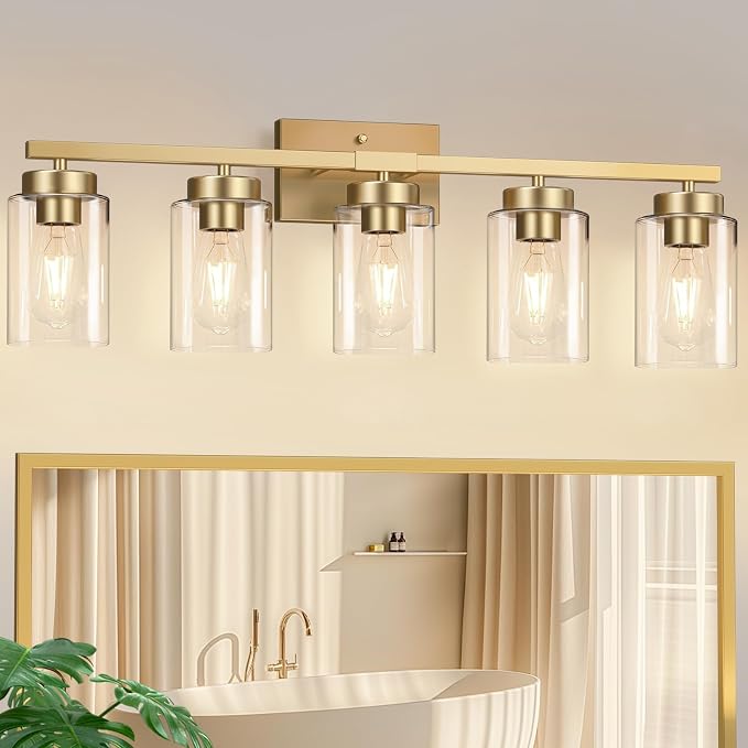 IZORRO Modern Bathroom Light Fixtures, 5 Light Brushed Gold Vanity Lights by IZORRO