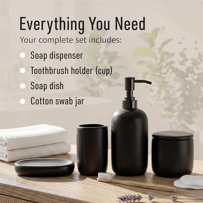 Ceramic Bathroom Accessories Set 4 Pcs – Modern Scandinavian Neutral Bathroom - Image 2