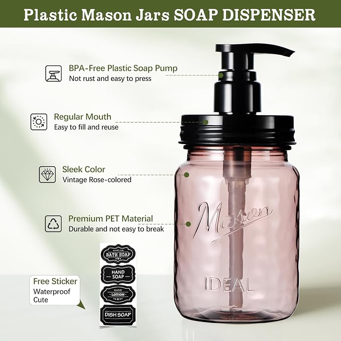 Amolliar 16 Oz Plastic Soap Dispenser, Refillable Hand Dish Soap Dispenser - Image 2