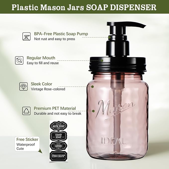 Amolliar 16 Oz Plastic Soap Dispenser, Refillable Hand Dish Soap Dispenser - Image 2