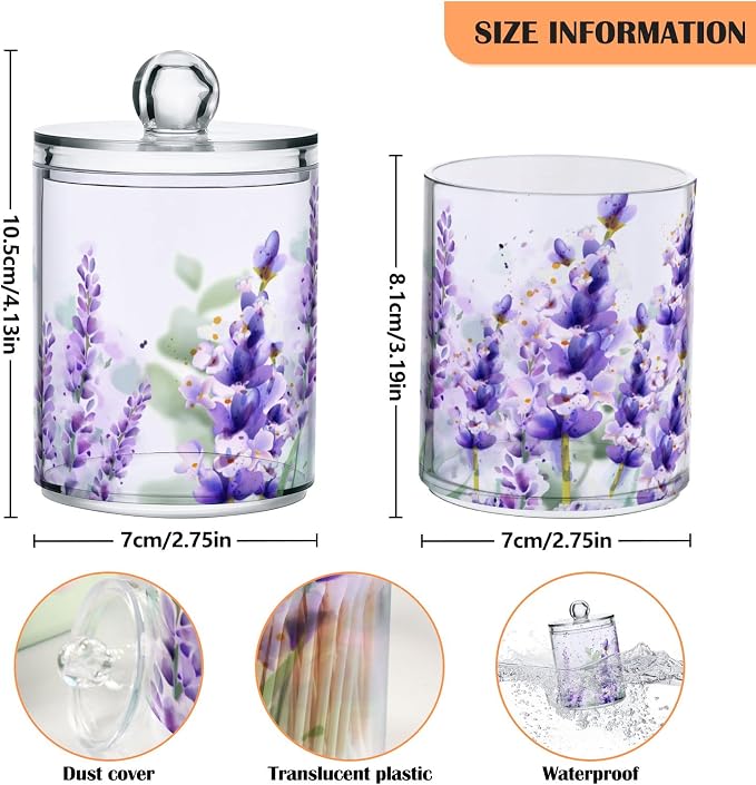 2 Pack Qtip Holder Dispenser for Cotton Ball Purple Lavender Cotton Swab Round - Image 4