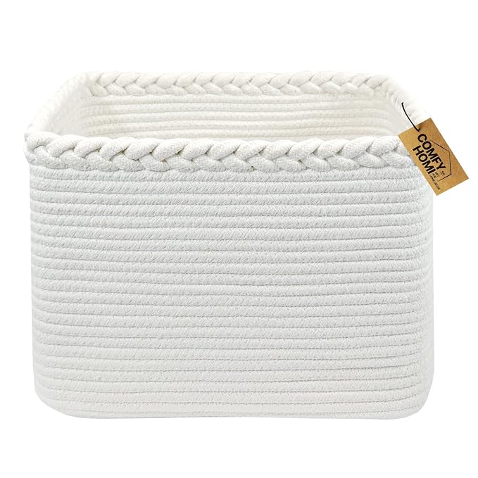 COMFY-HOMI Square Woven Cotton Rope Basket by COMFY-HOMI