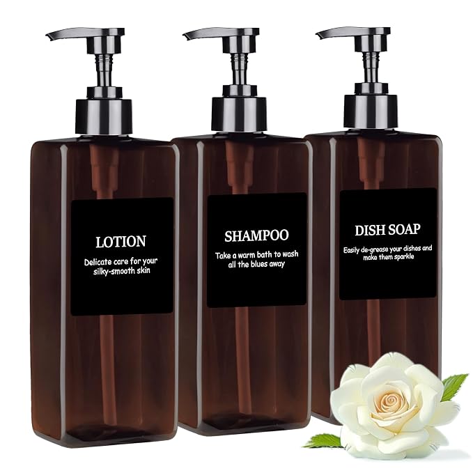 Amber Refillable Plastic Pump Bottle Set, 500ML by GIVITASOT