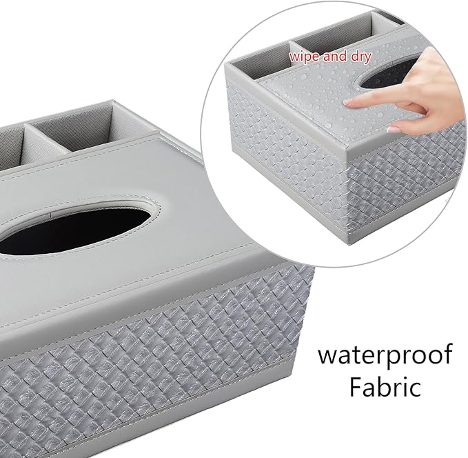 Tissue Box Cover Rectangle White Kleenex Box Holder PU Leather Facial Tissue - Image 5