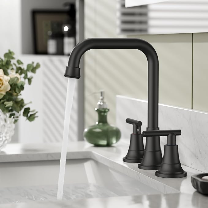FORIOUS Black Bathroom Faucet for Sink 3 Hole, Widespread Matte Black Bathroom - Image 8