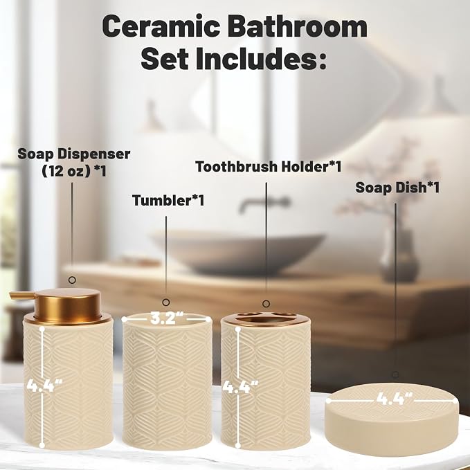 Ceramic Bathroom Accessories Set, Toothbrush Holder, Vanity Tray, and Tumbler - Image 3