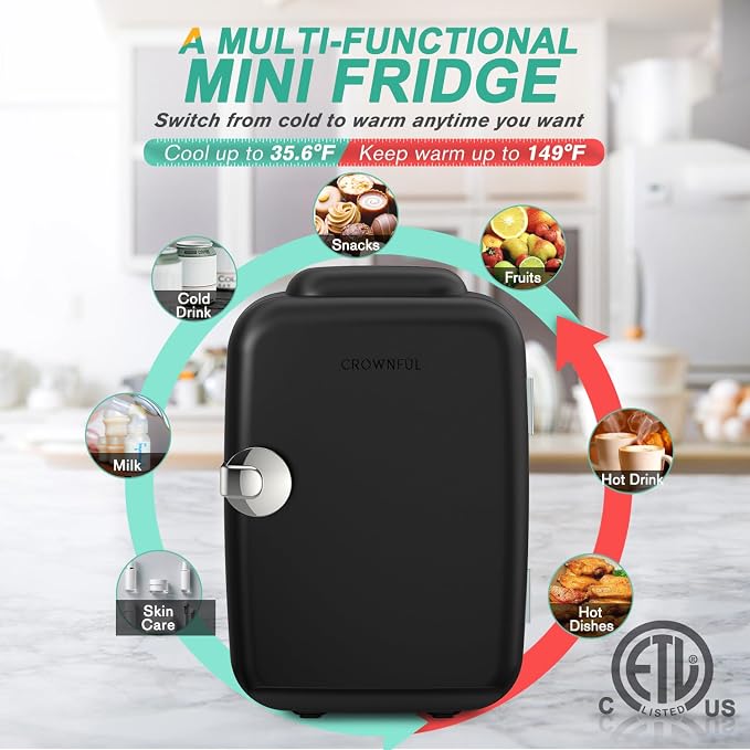 CROWNFUL Mini Fridge, 4 Liter/6 Can Portable Cooler and Warmer Personal Fridge - Image 4