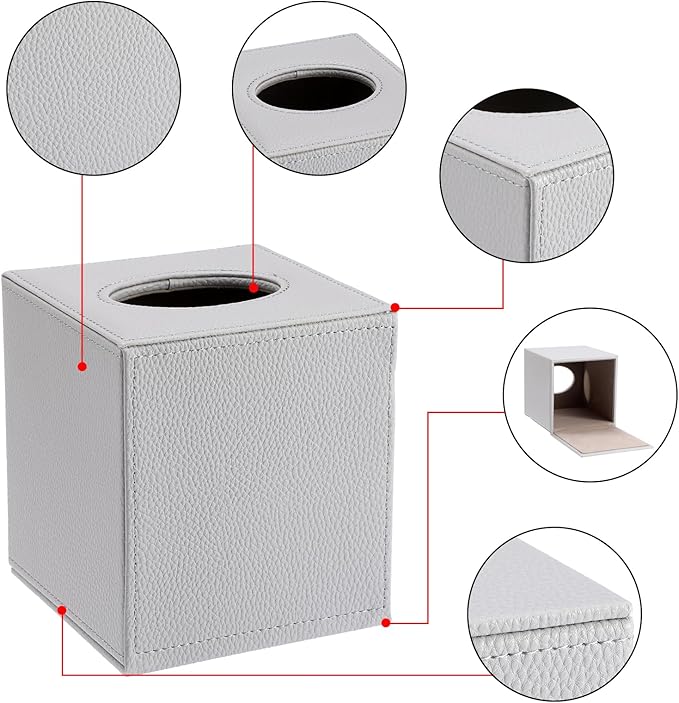 Sumnacon Tissue Box Cover Square Tissue Box Stylish PU Tissue Box Holder - Image 5
