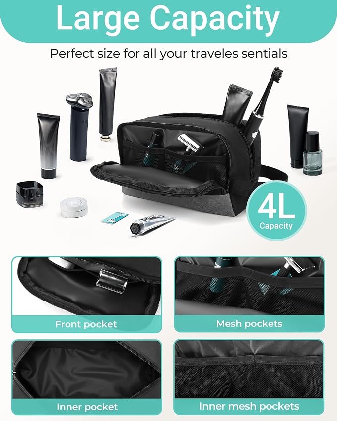 Elviros Travel Toiletry Bag for Men Hanging Dopp Kit Shaving Bag Toiletries - Image 2