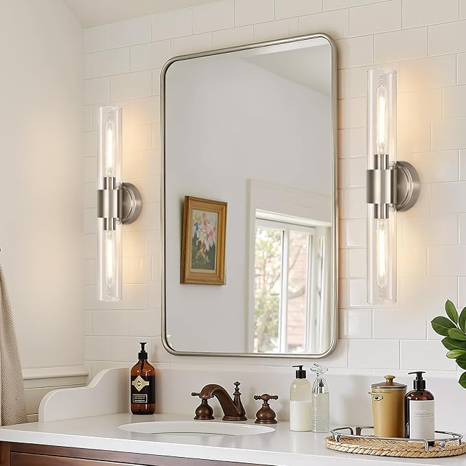 Wall Sconces Set of Two, Brushed Nickel Bathroom Sconces Wall Lighting - Image 6