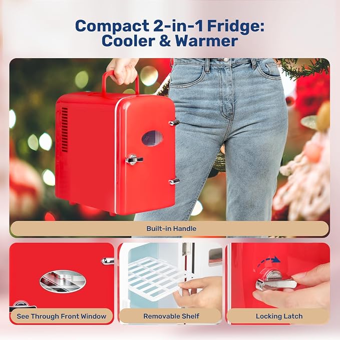 HealSmart 4L Mini Fridge with Observation Window, 6 Can Capacity, Freon-Free - Image 4