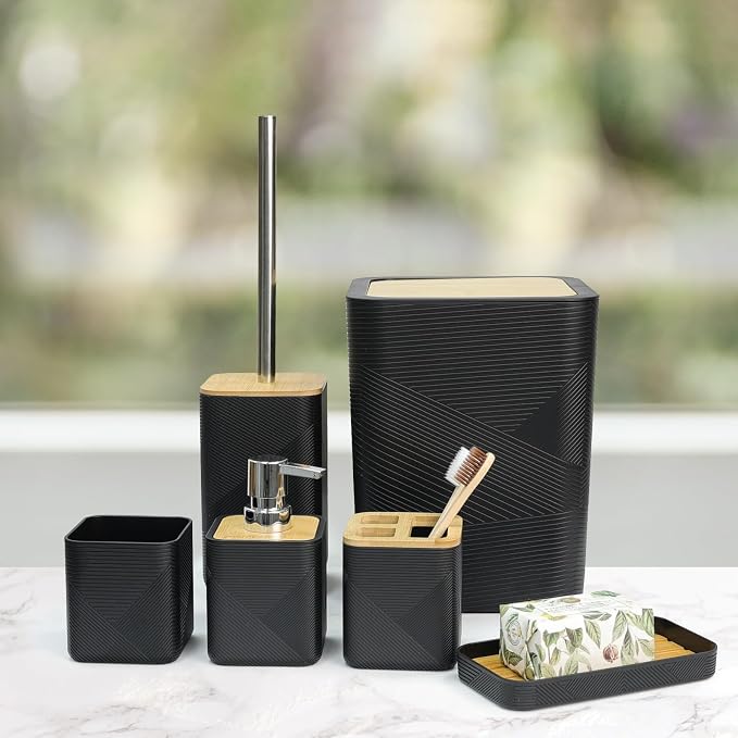 CERBIOR Bathroom Accessories Set 6 Piece Bamboo Bath Ensemble Includes Soap - Image 6