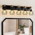 5-Light Farmhouse Bathroom Vanity Light Fixtures, Wood Bathroom Light Fixtures by MAESTA